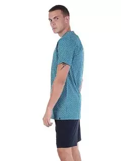 Привлекательная пижама из футболки с узором и шорт синего цвета BUGATTI RT56025/4008